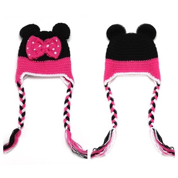 Mickey & Minnie Mouse Crochet Hats with Braided Ties - Picture 3 of 13